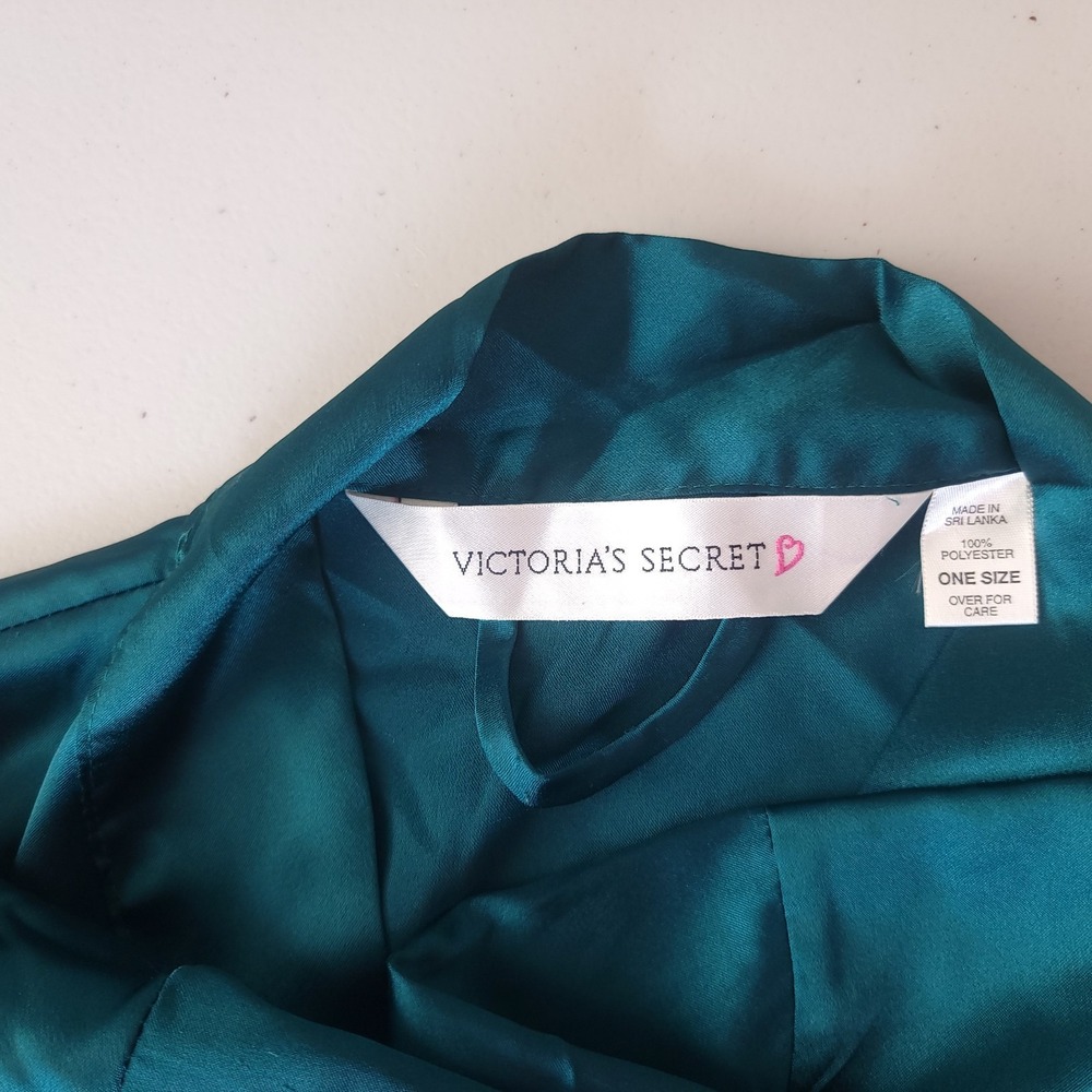 Victoria's Secret Satin Robe Womens One Size Emerald Green Kimono Short Belted - Picture 3 of 5
